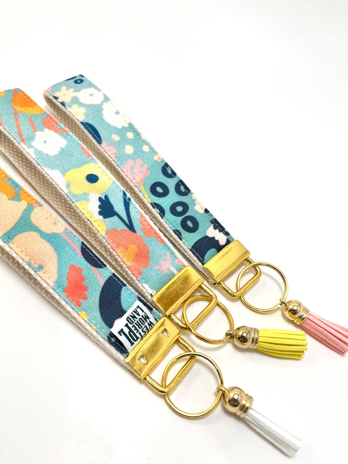 Key Fob Wristlet - Blue Modern Wildflowers