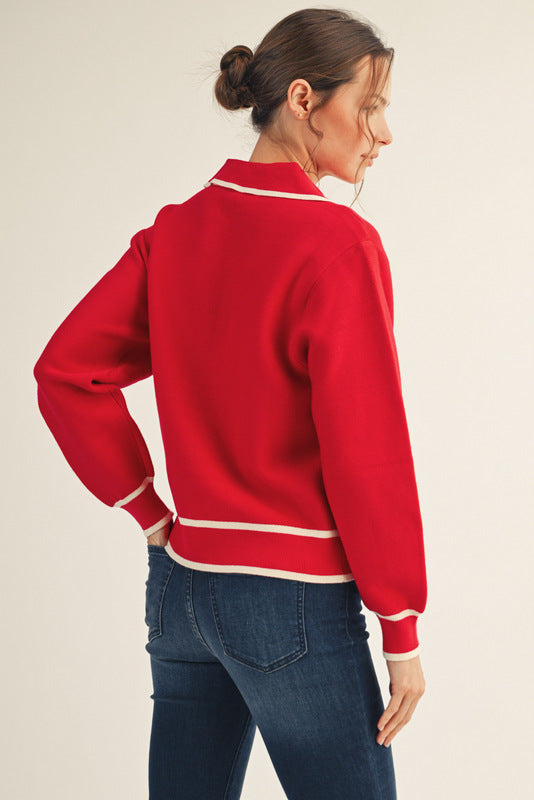 Red Collared Sweater Top