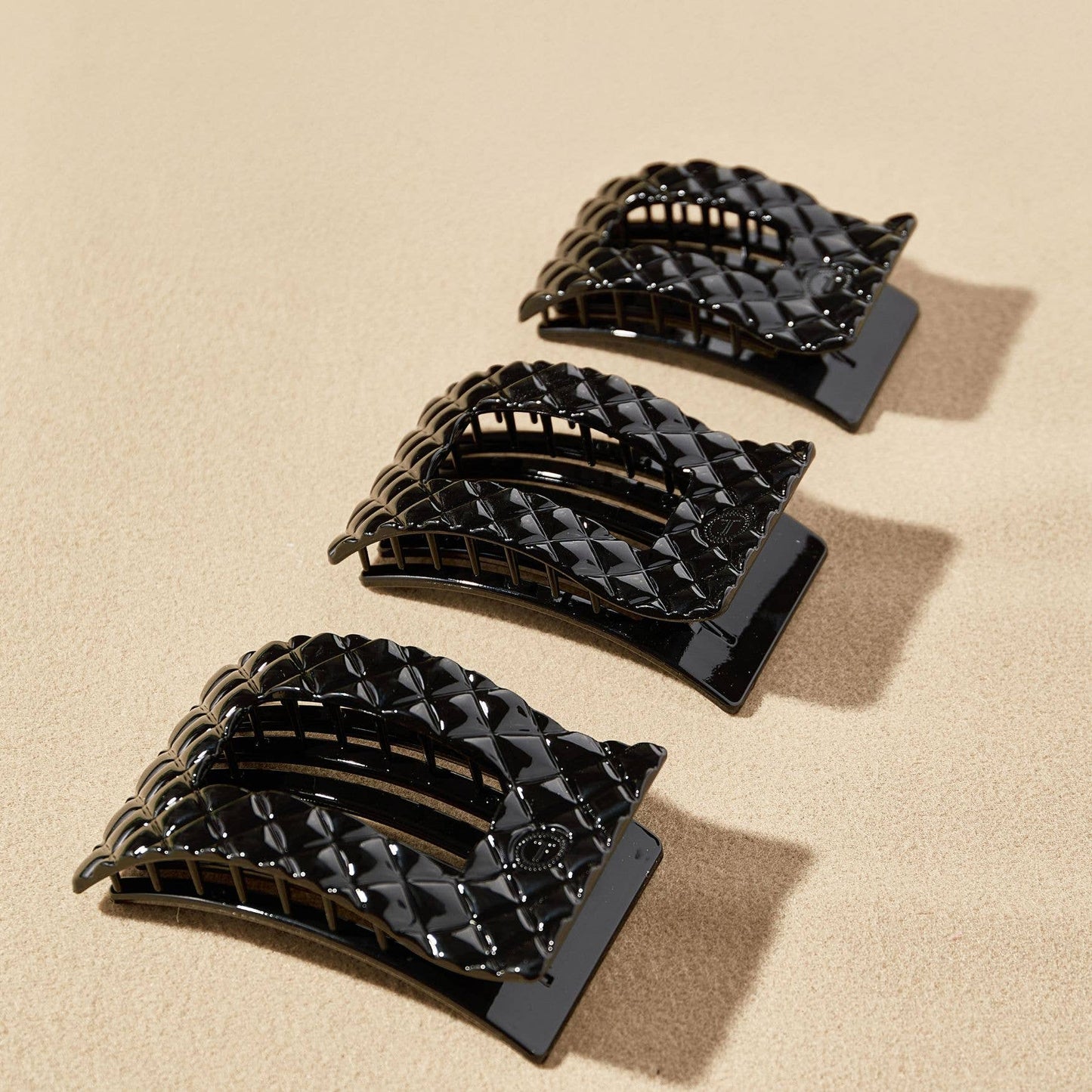 TELETIES - Flat Rectangle Hair Clip | Small | Jet Black Quilted