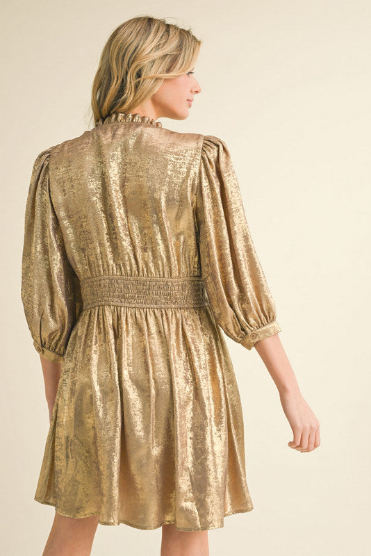 Gold Metallic Holiday Zip Up Dress