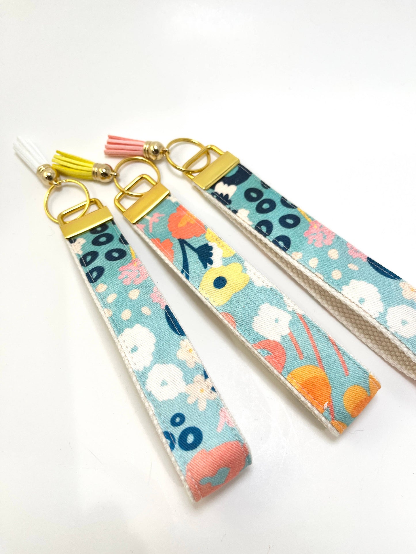 Key Fob Wristlet - Blue Modern Wildflowers