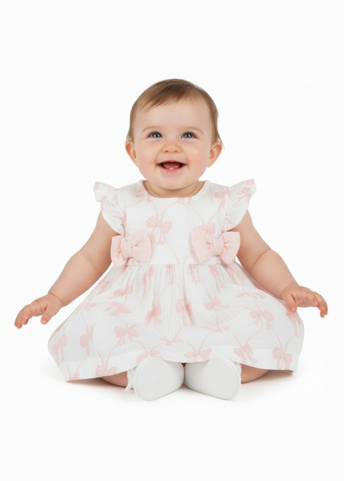 Mud Pie Girls Bow Printed Baby Dress