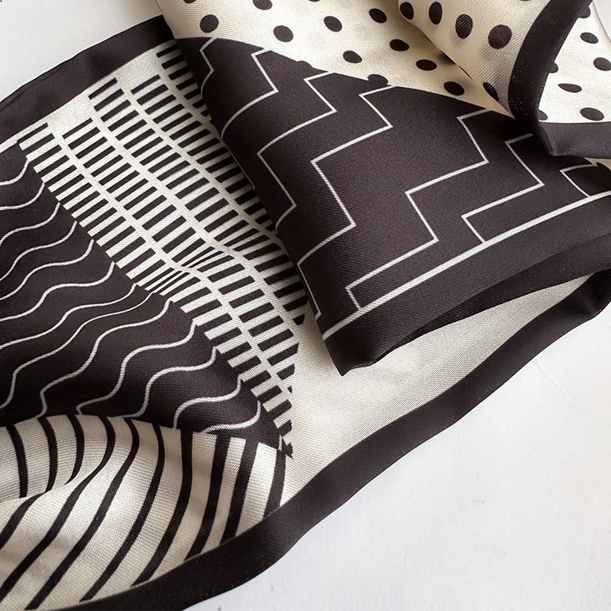 Silky Print Scarf Necklace with Magnetic Pearl Clasp