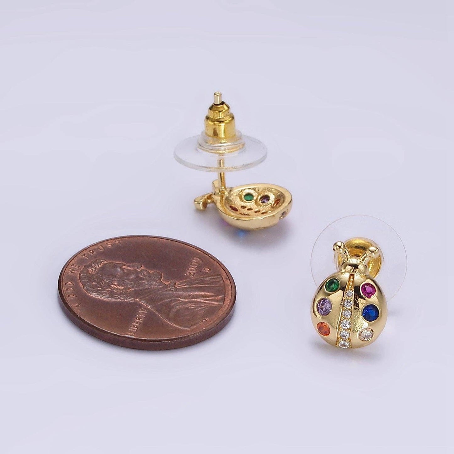 14K Gold Filled CZ Ladybug Stud Earrings