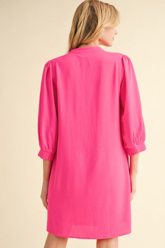 Fuchsia Peasant Sleeve Mini Dress