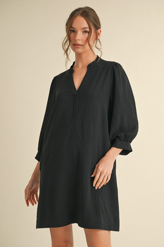 Black Peasant Sleeve Mini Dress