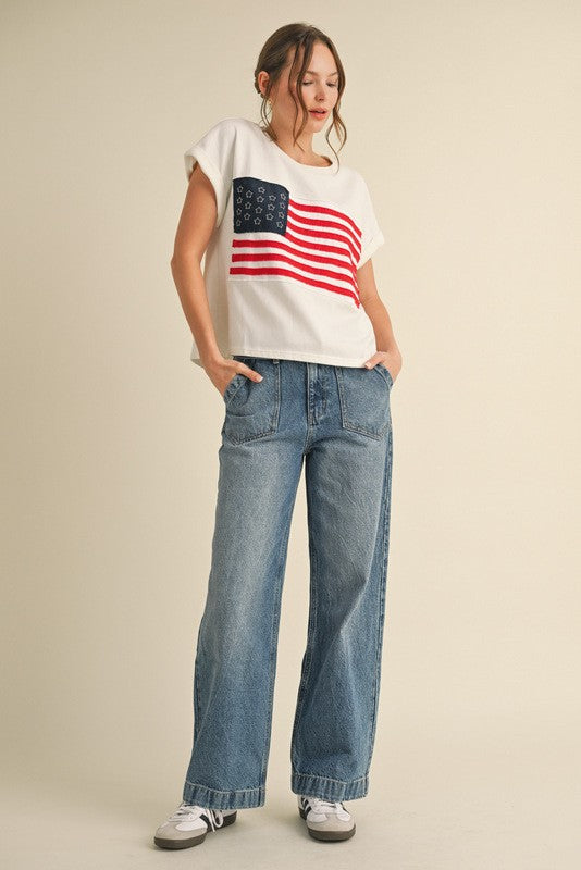 American Flag Short Sleeves Top