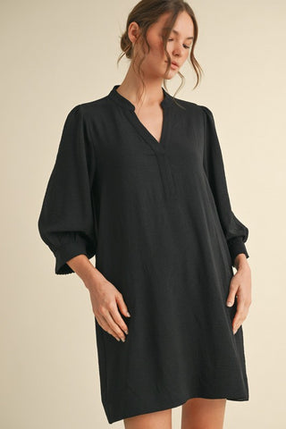 Black Peasant Sleeve Mini Dress