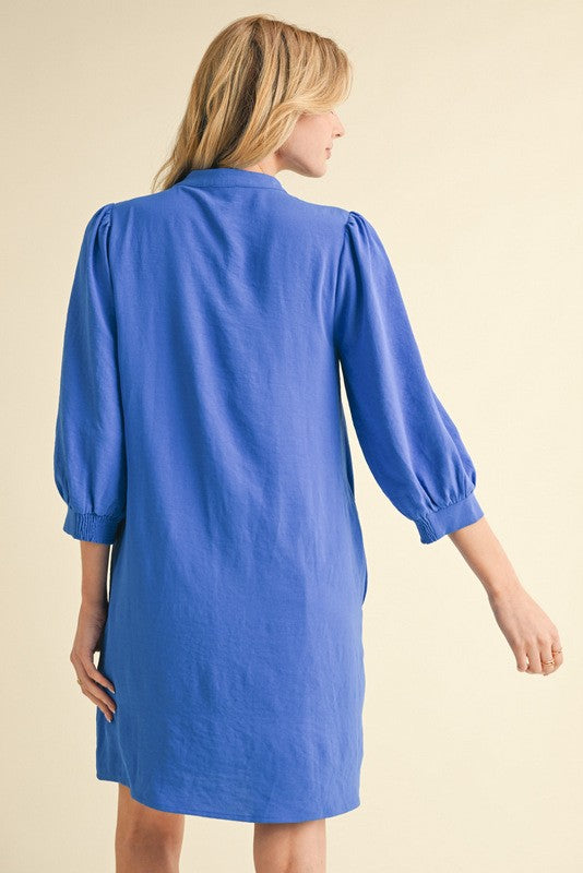 Cobalt Peasant Sleeve Mini Dress