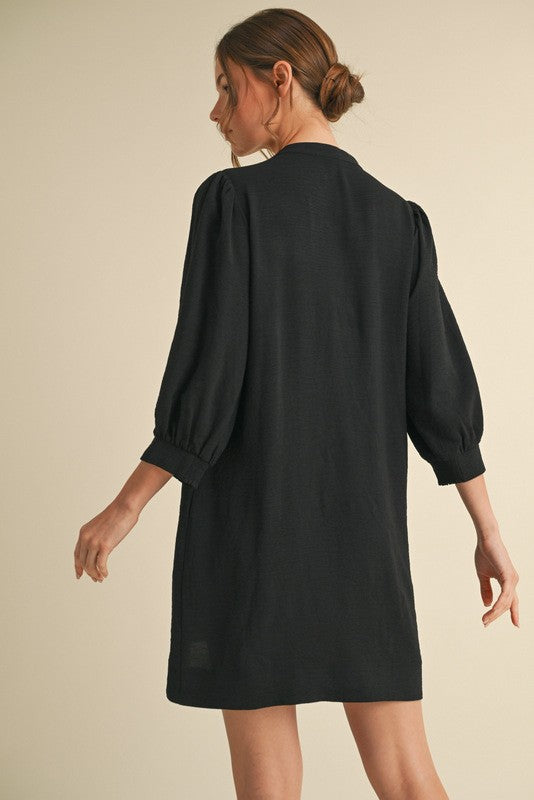 Black Peasant Sleeve Mini Dress