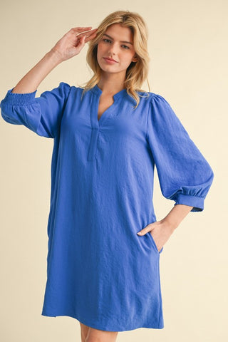 Cobalt Peasant Sleeve Mini Dress