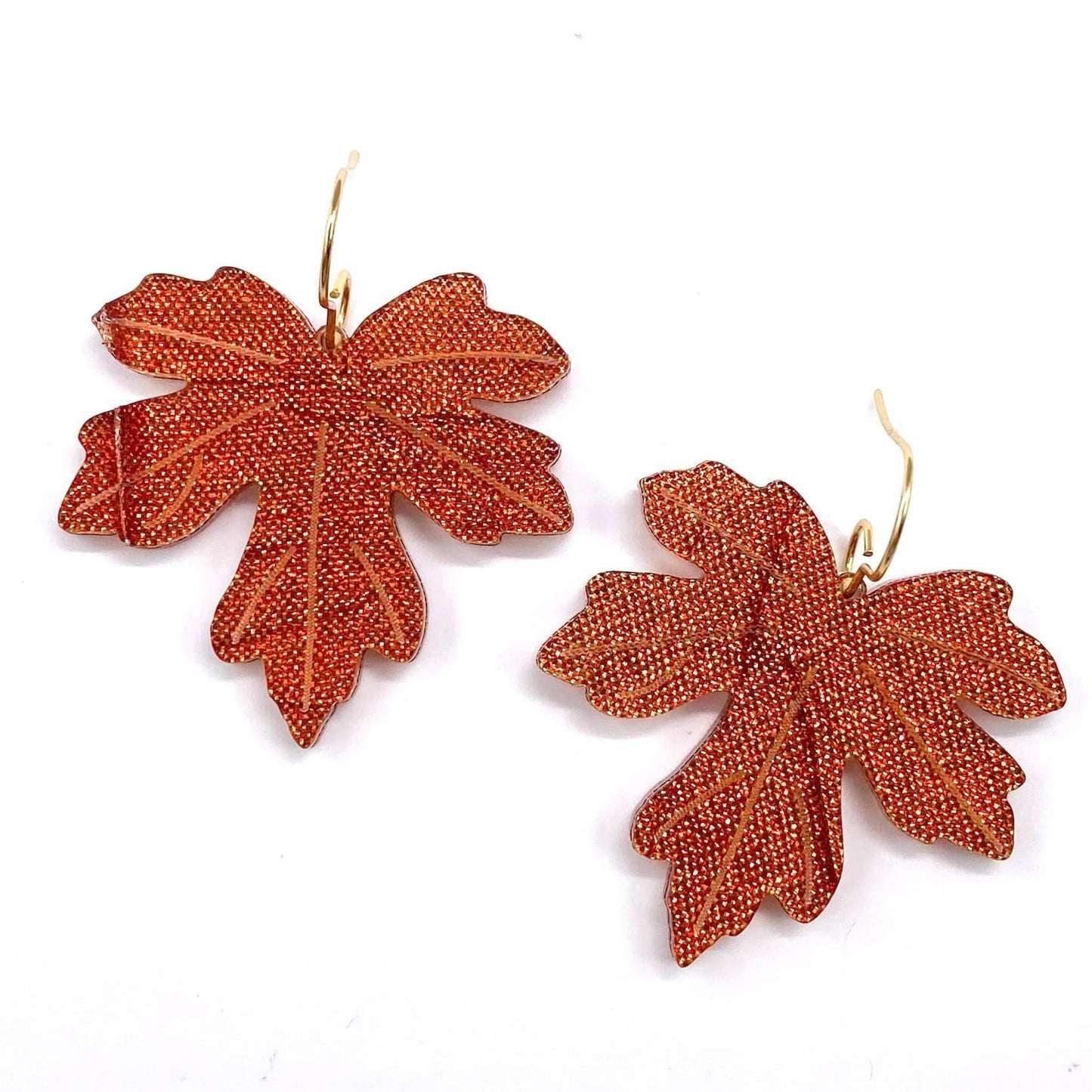 Amber Crushed Shimmer Acrylic Bronze Leaf Dangles - Fall Earrings