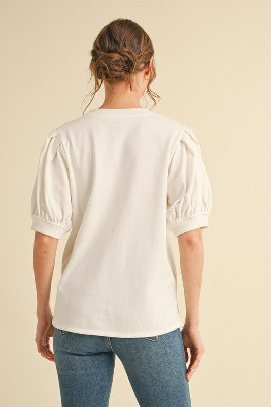 Cotton Solid V-neck Top
