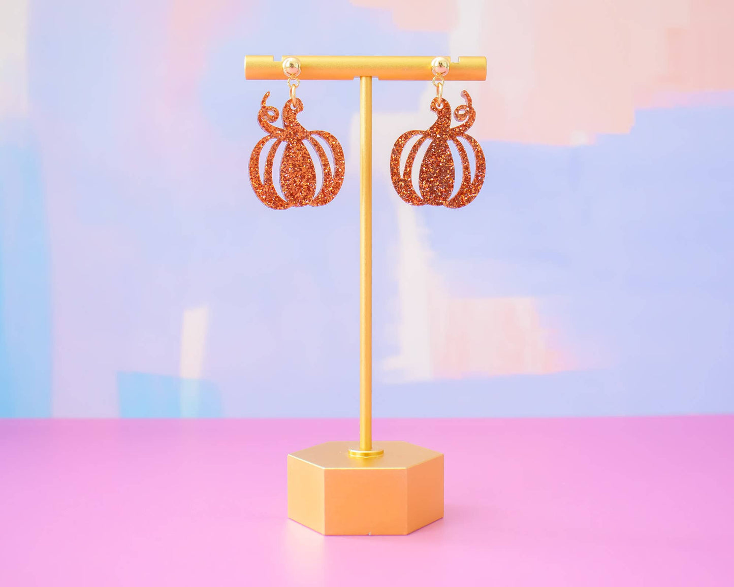 Small Glitter Pumpkin Earrings