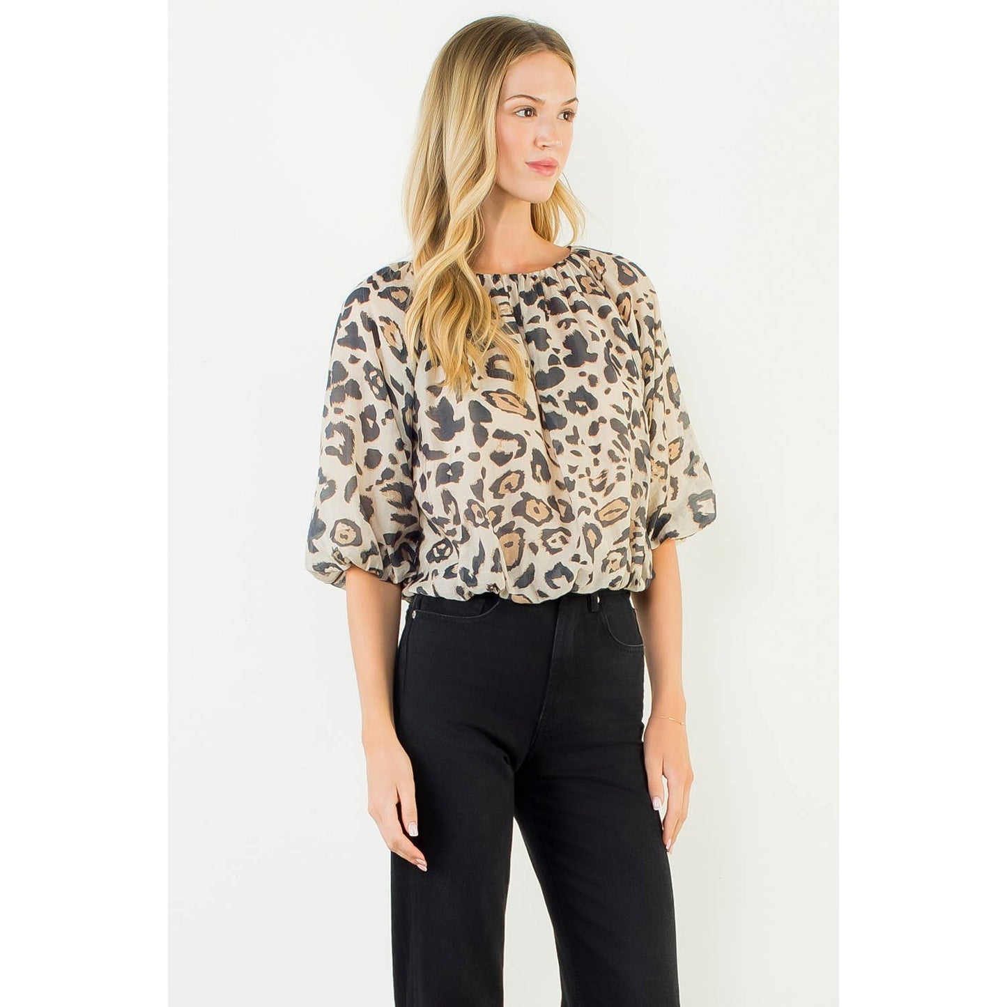 THML Animal Print Puff Sleeve Top