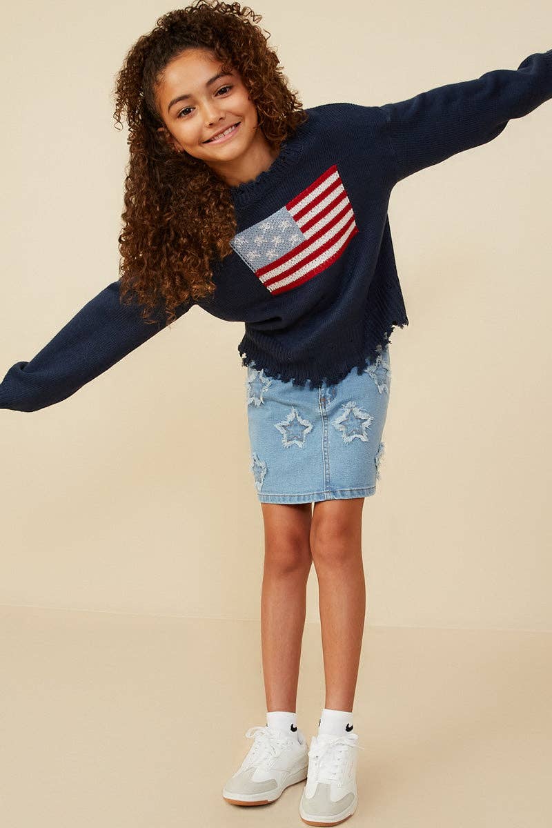 Girls Distressed Old Glory Graphic Sweater