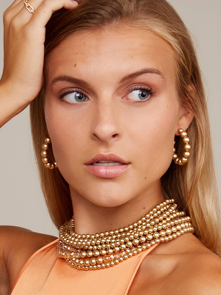 Metallic And Crystal Beaded Collar Necklace