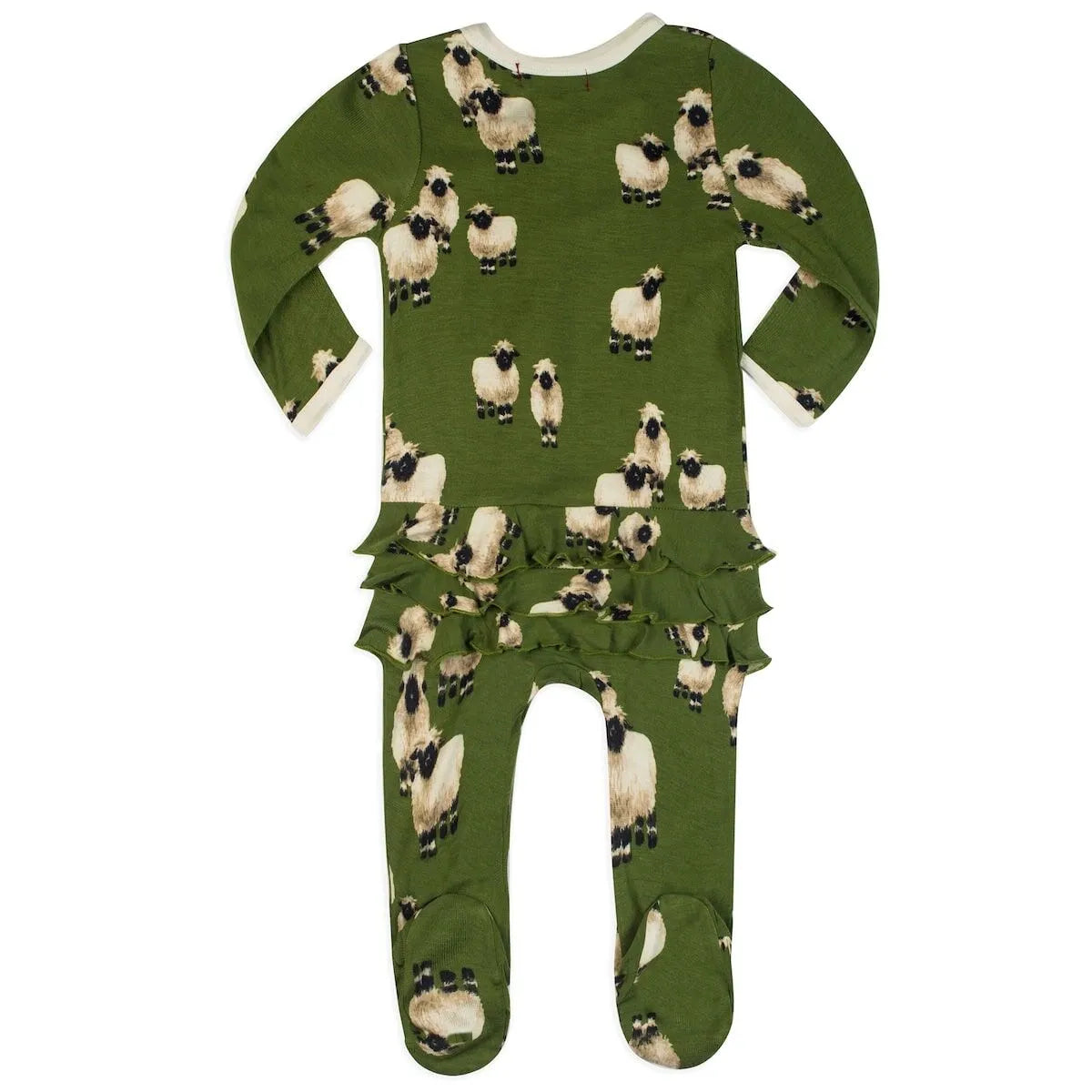 Valais Sheep Bamboo Ruffle Zipper Footed Romper