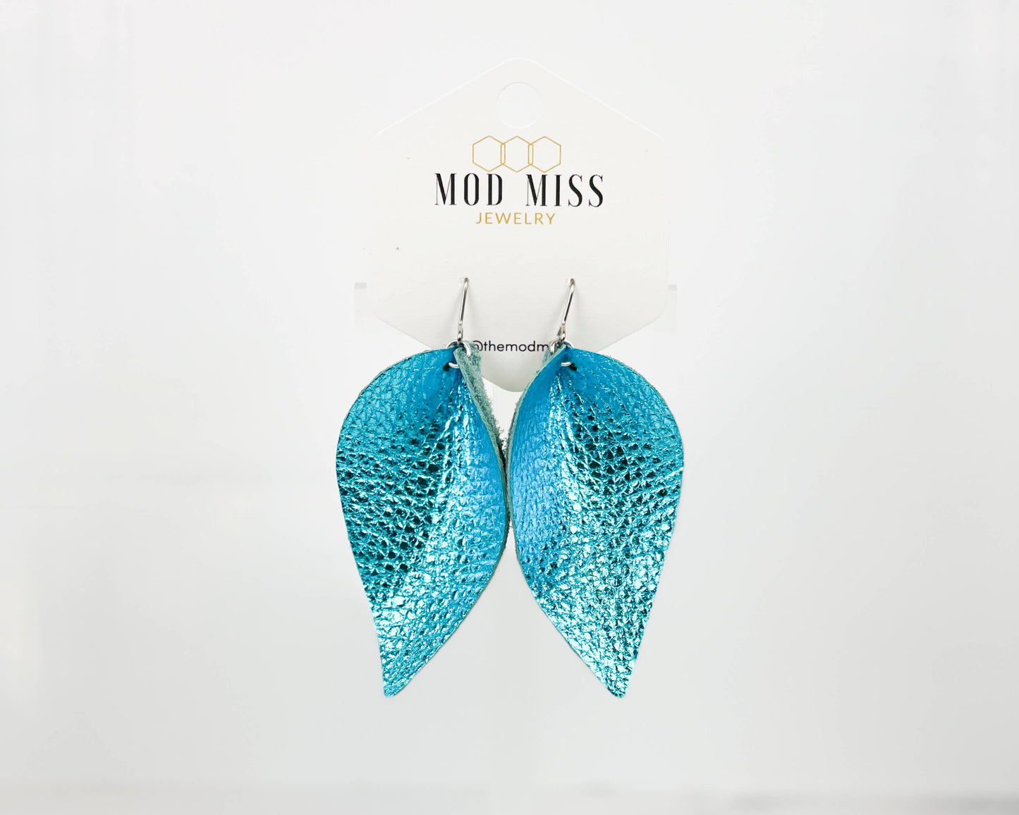 Leather Petal Earring "Metallic Turquoise"