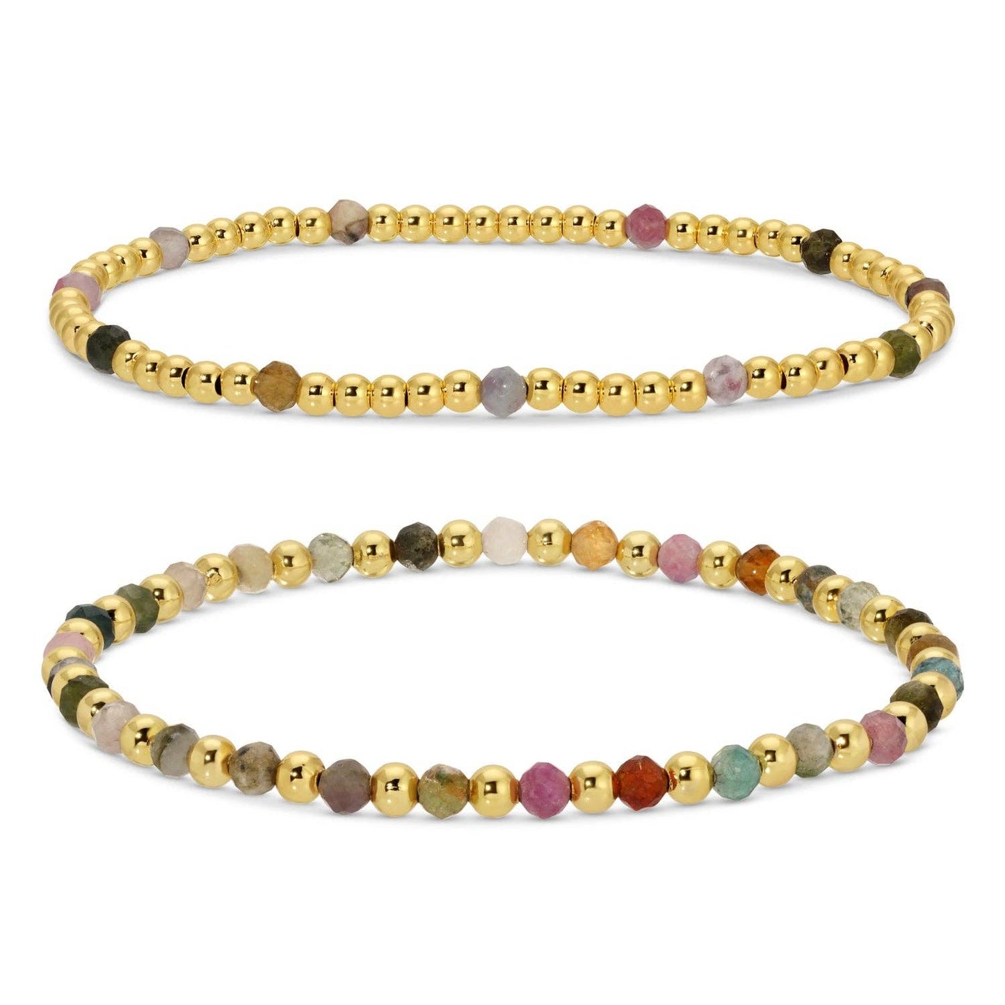 3mm Bead And Stone Stretch Bracelets