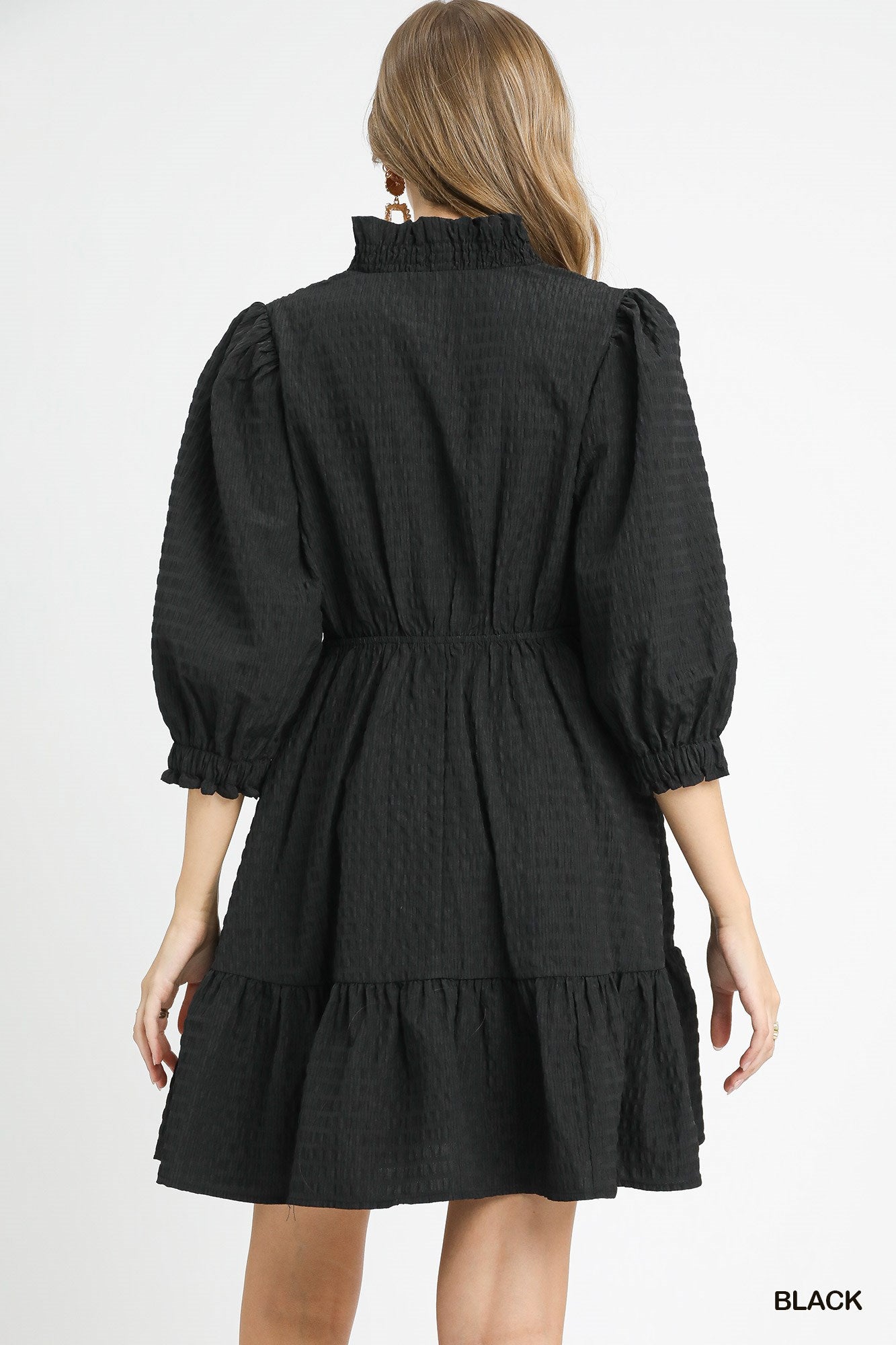 Ruffle Trim Textured Babydoll Dress