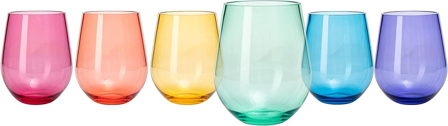 6 Unbreakable Colored Stemless Wine Glasses Acrylic Italian