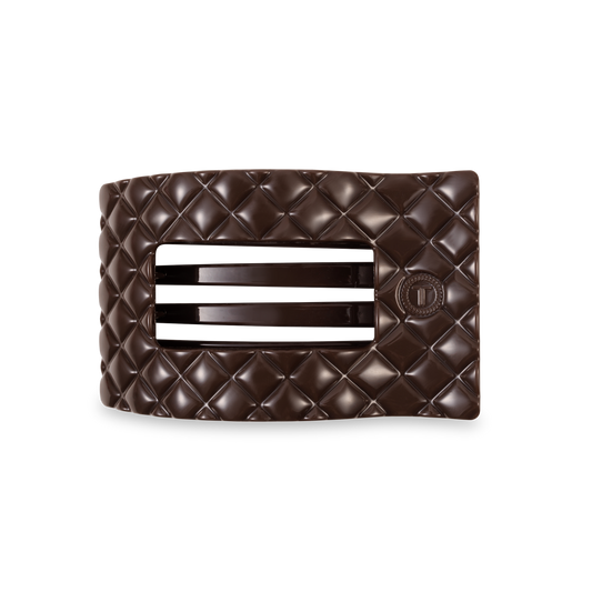 TELETIES - Flat Rectangle Hair Clip | Medium | Truly Taupe Quilted