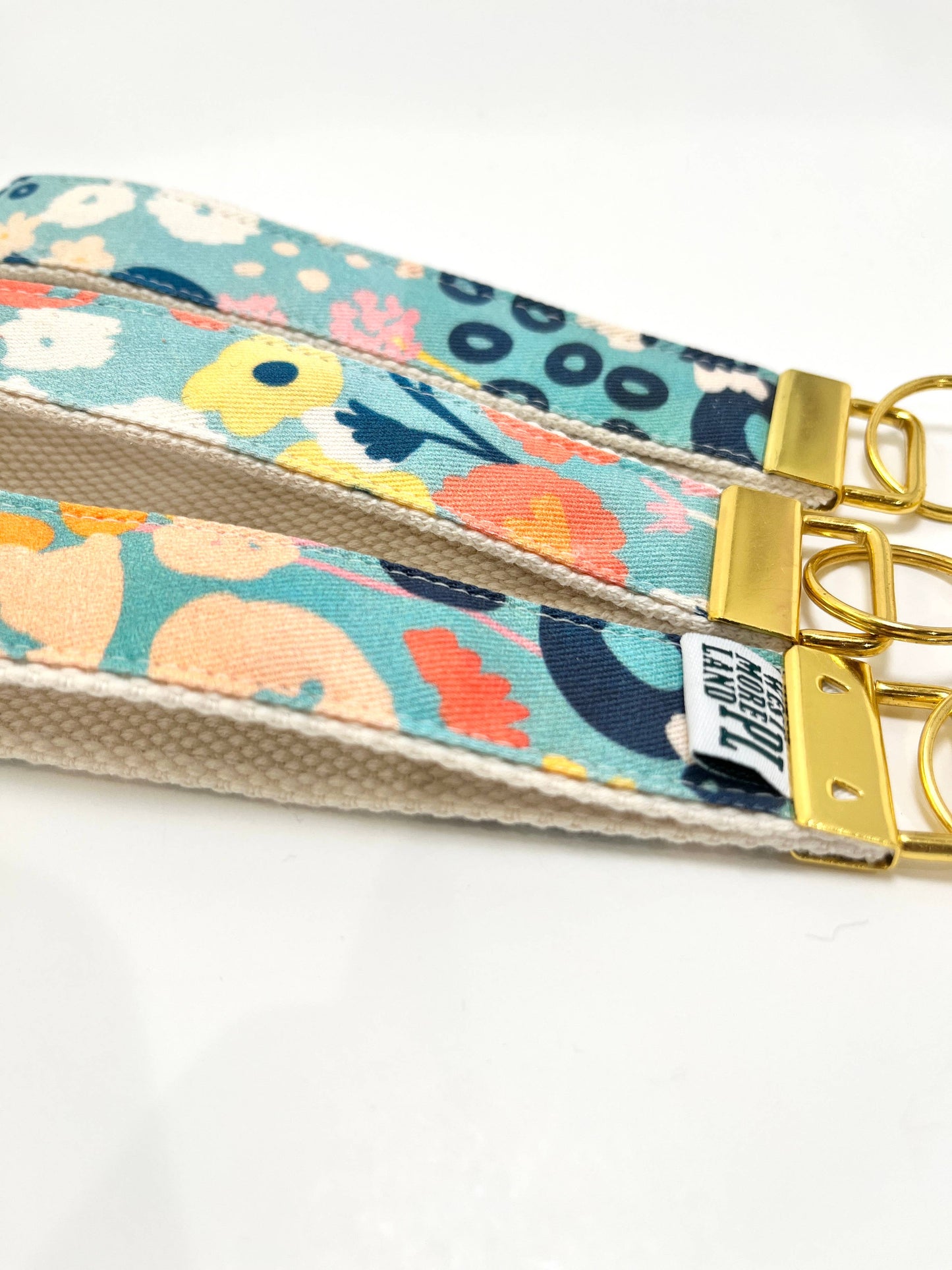 Key Fob Wristlet - Blue Modern Wildflowers