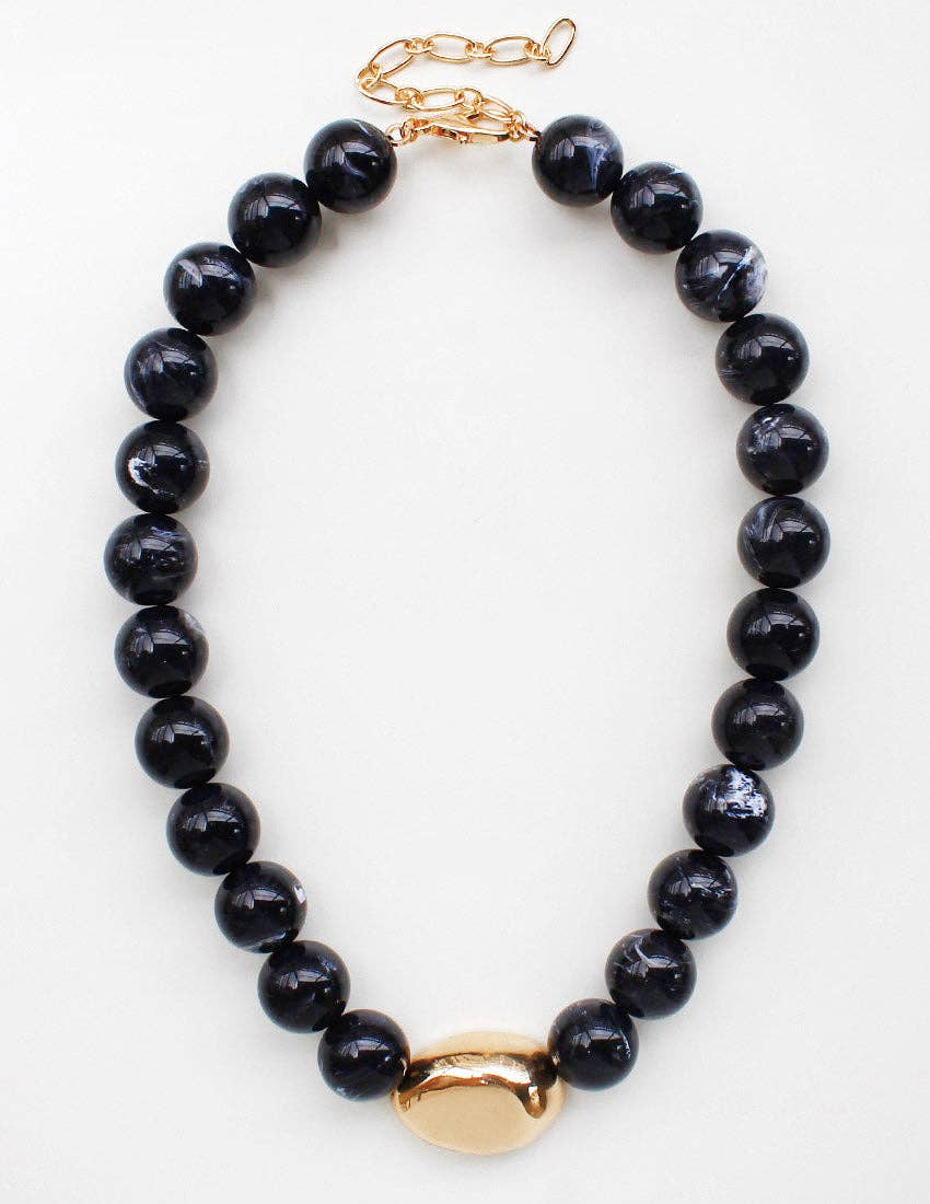 Black Natural Stone with Gold Accent Necklace