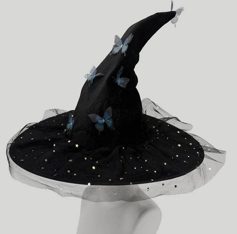 Velvet Butterfly Mesh Witch Hat