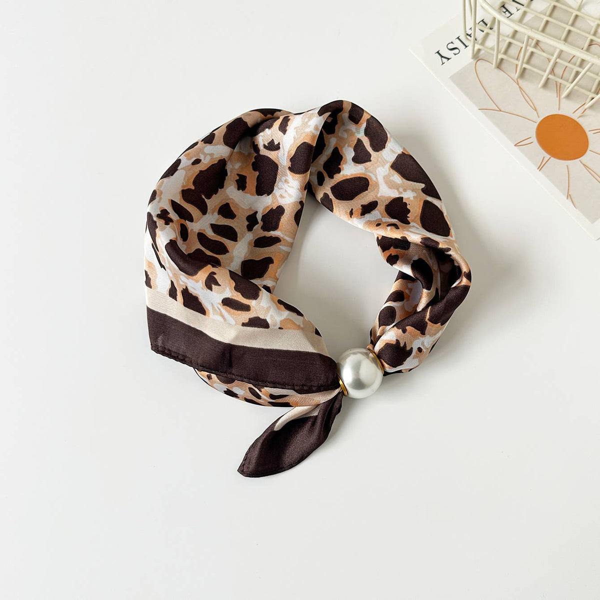 Leopard Scarf With Pearl Slide Buckle