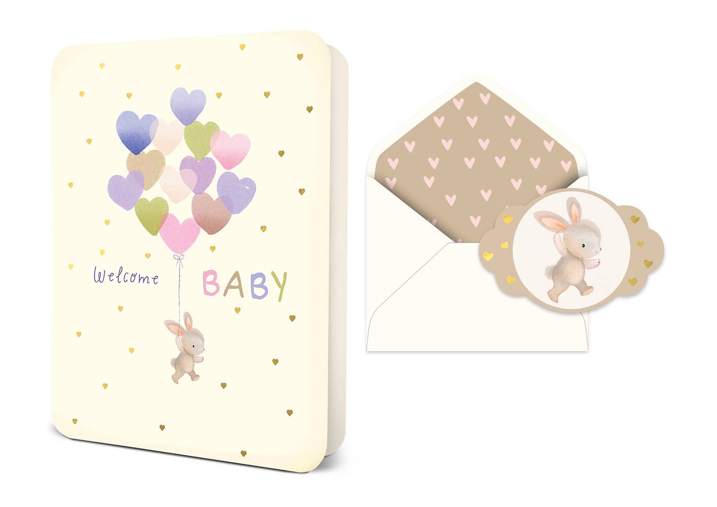 Welcome Baby Heart Balloons Deluxe Greeting Card