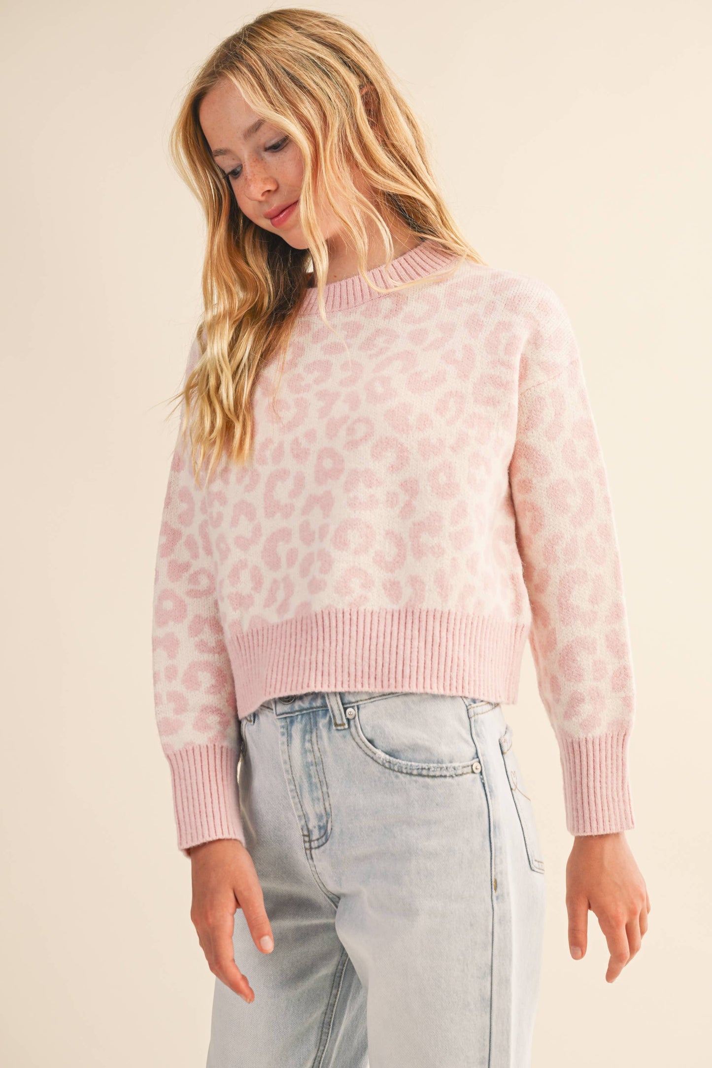 Girls Pink Leopard Sweater