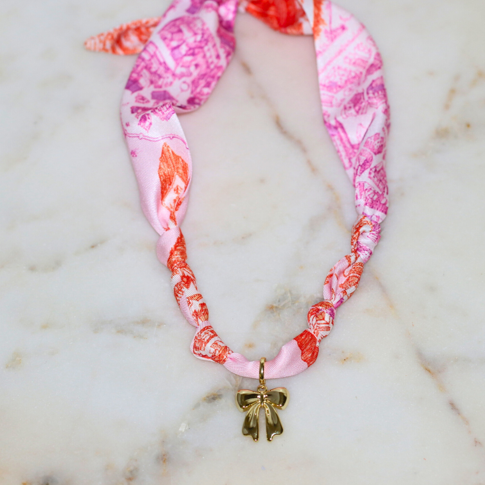 Scarf Necklace ~ Blush Tied Charm Necklace