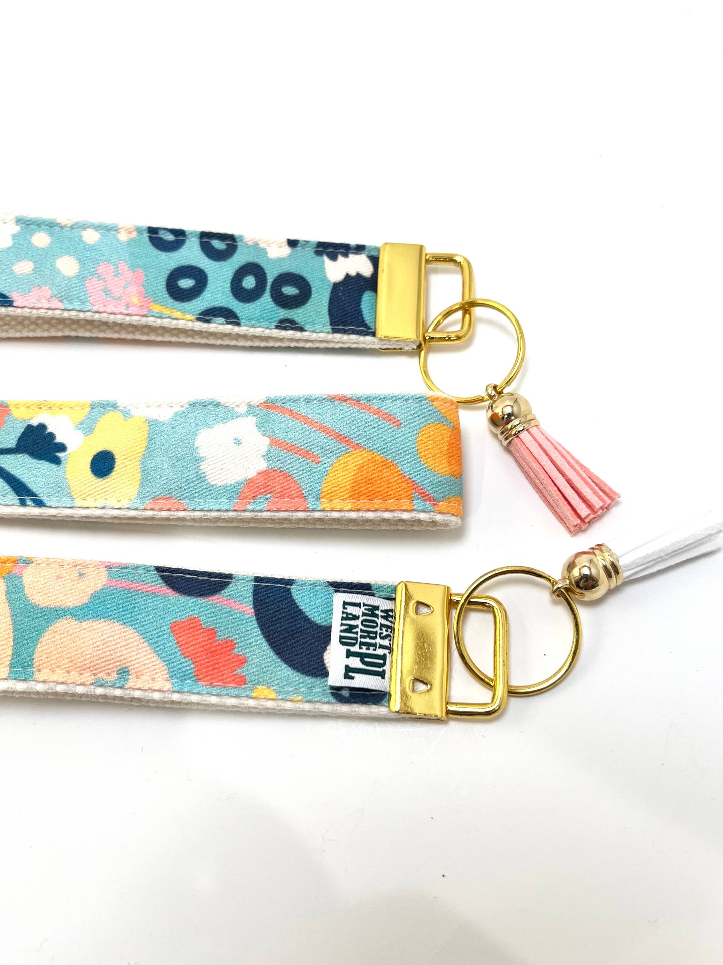 Key Fob Wristlet - Blue Modern Wildflowers