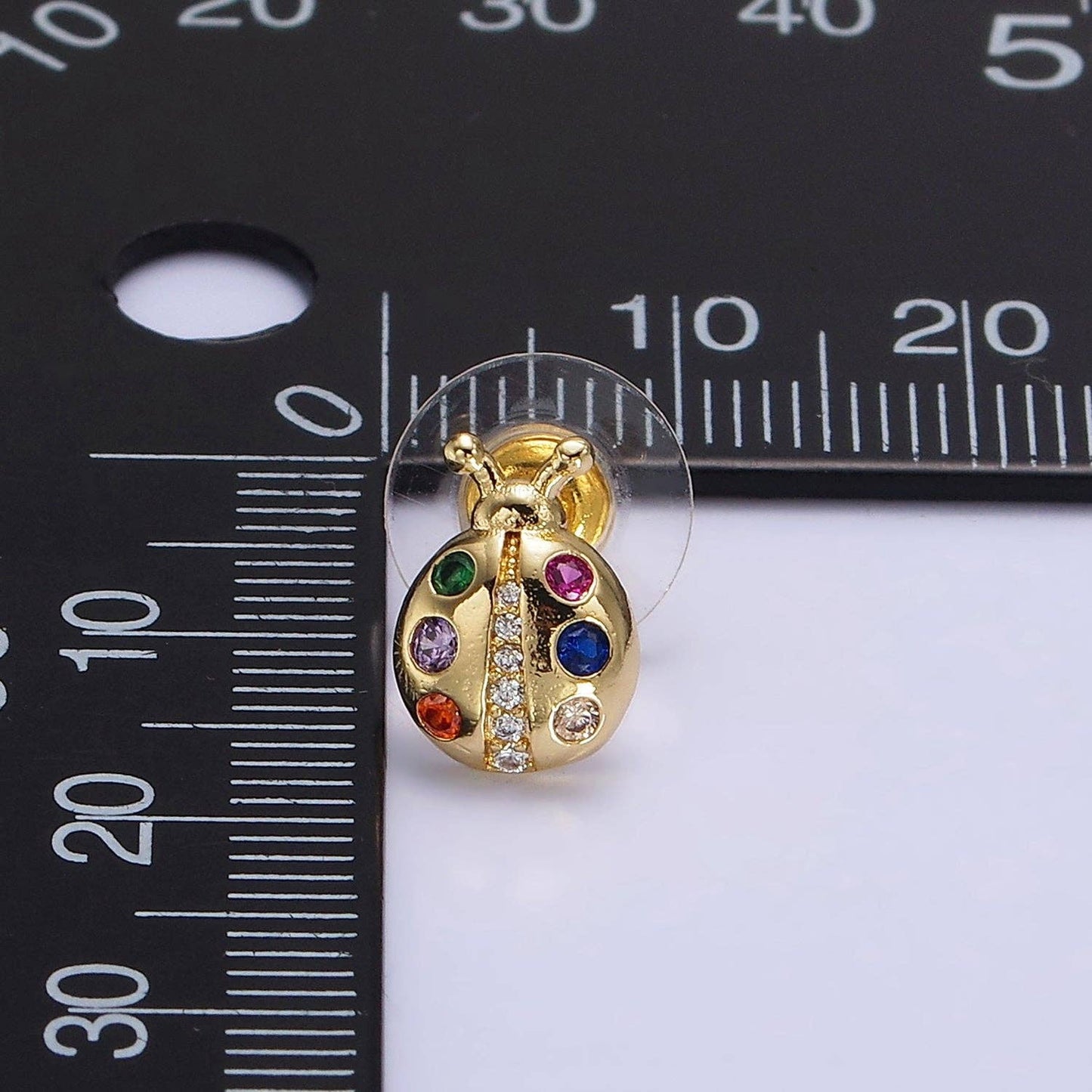 14K Gold Filled CZ Ladybug Stud Earrings