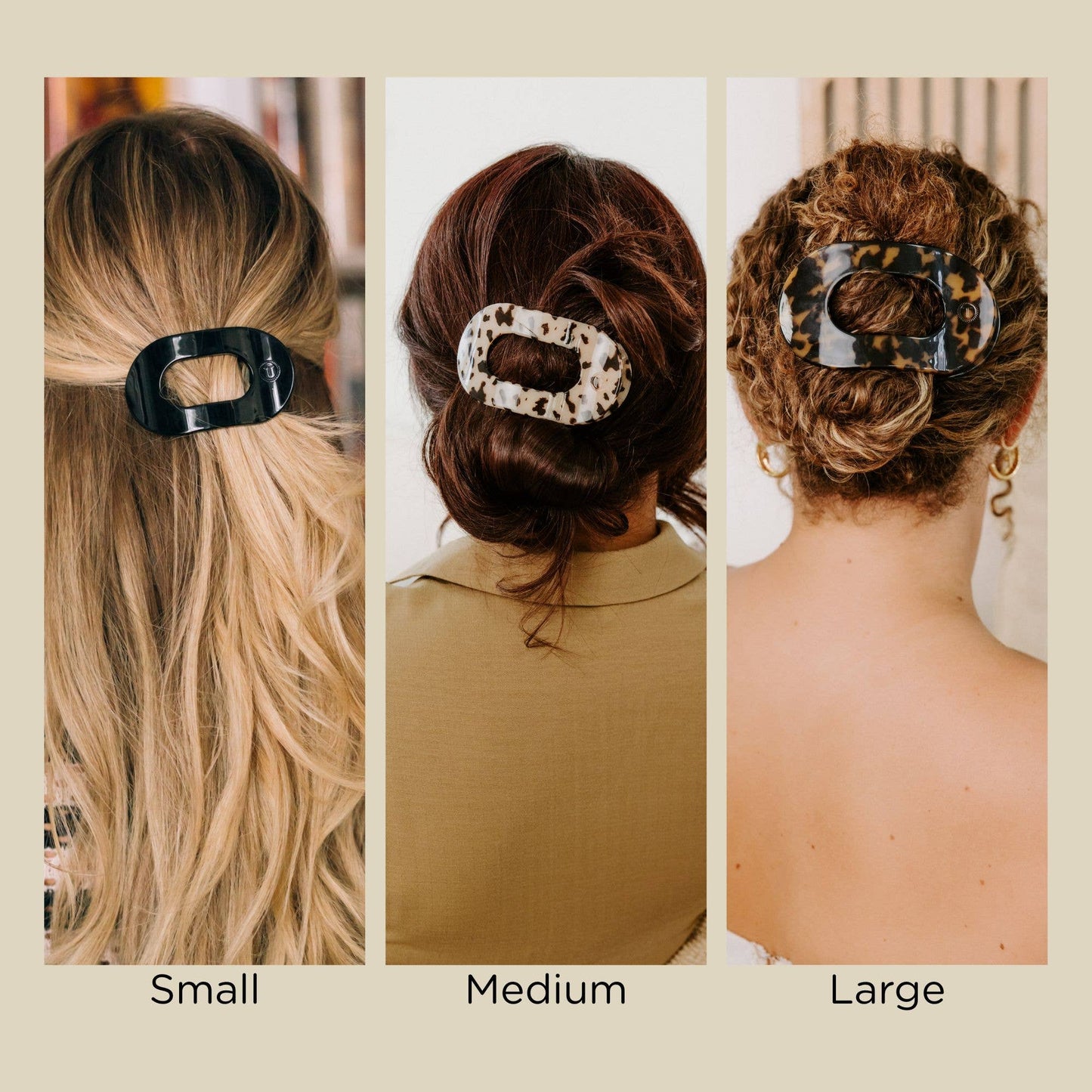 TELETIES - Flat Round Hair Clip | Medium | Truly Taupe Quilted