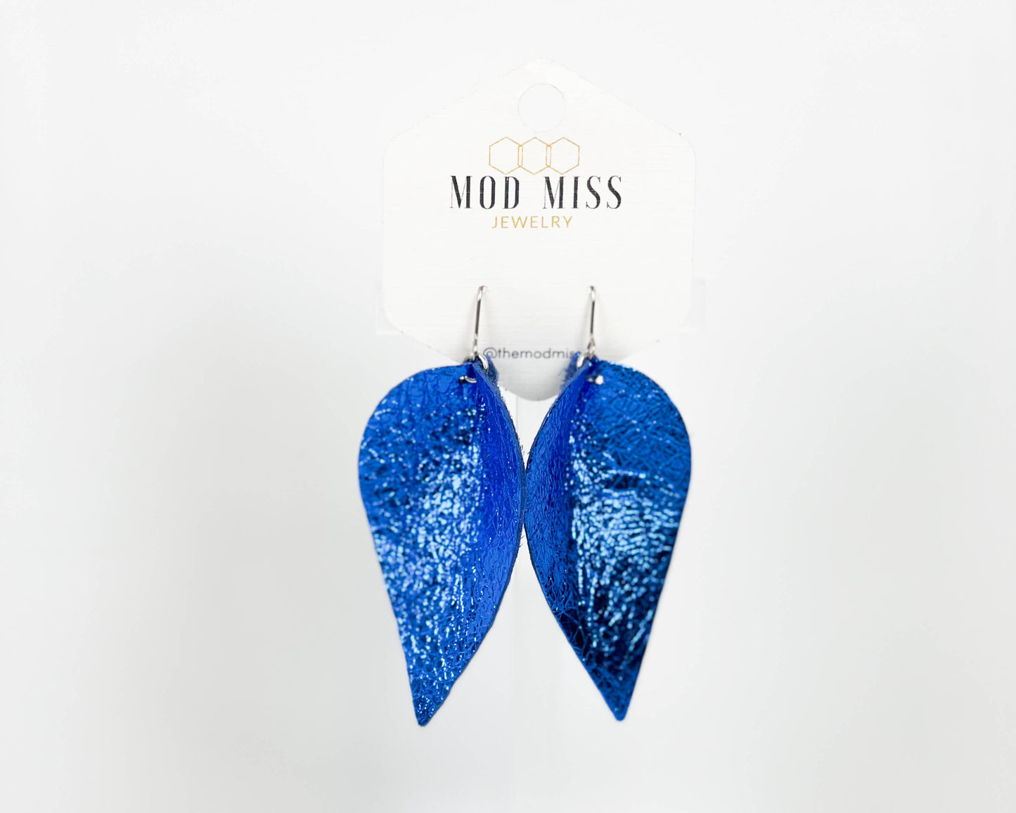Leather Petal Earring "Metallic Royal Blue"