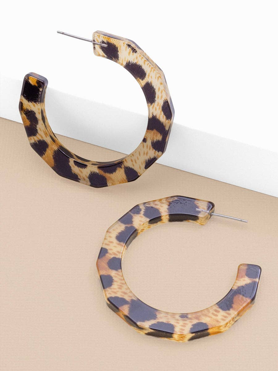 ZENZII - Large Resin Textured Leopard Hoop Earring Jewelry