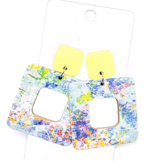 Pastel Yellow & Spring Watercolor Cubie Dangles Earrings