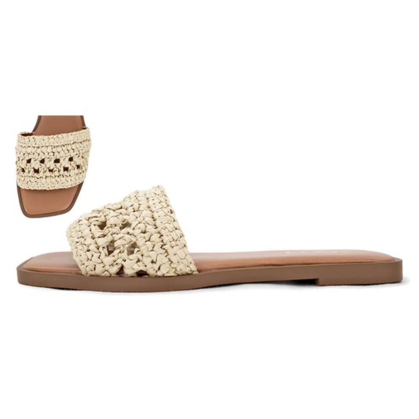 Natural Raffia Slip On Sandal