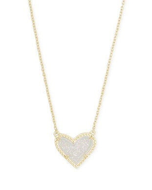 Ari Heart Short Pendant Necklace GOLD IRIDESCENT DRUSY