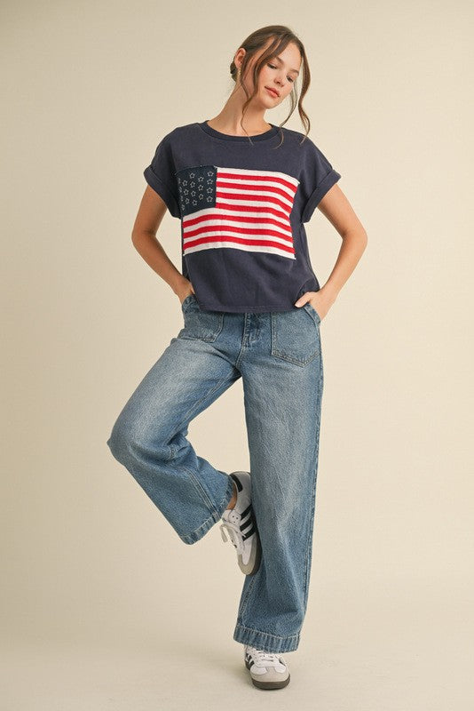 American Flag Short Sleeves Top