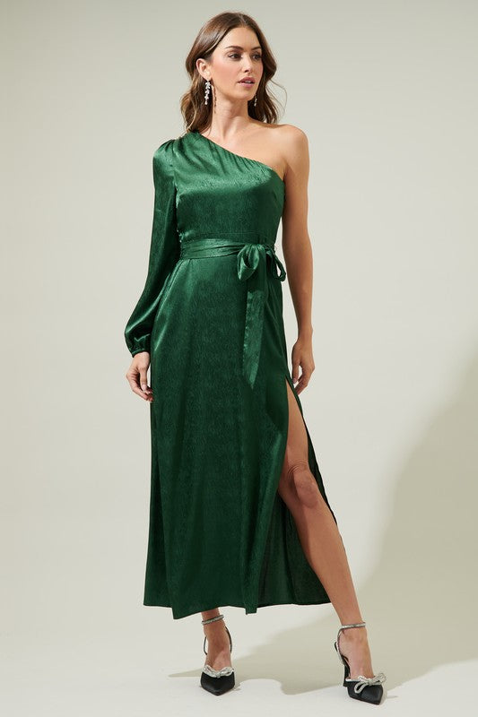 green one shoulder wrap dress Lisbeth