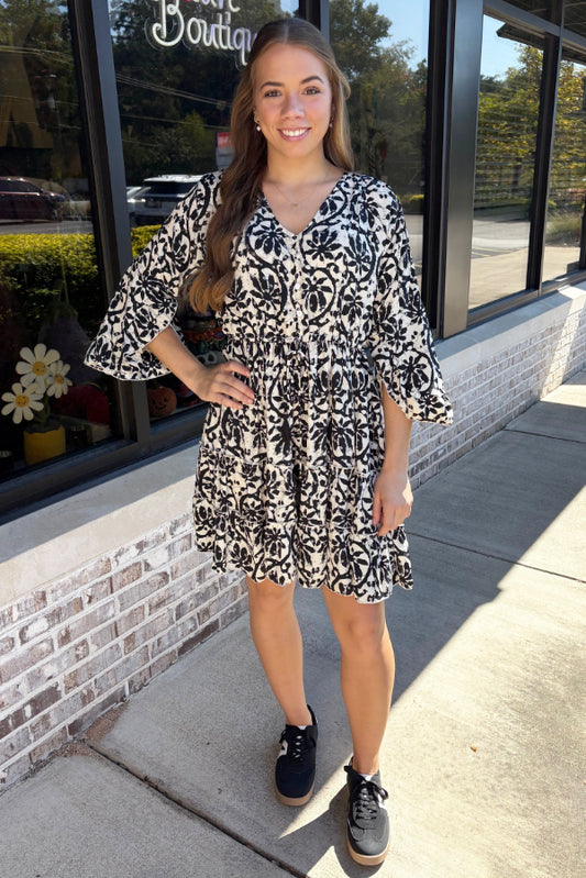 Black Shift Tiered Dress