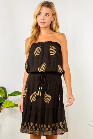 Black & Gold Accent Strapless Dress