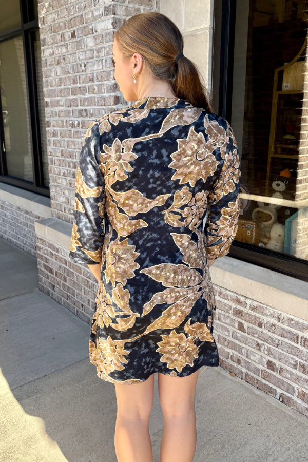 Blue & Gold Shift Dress