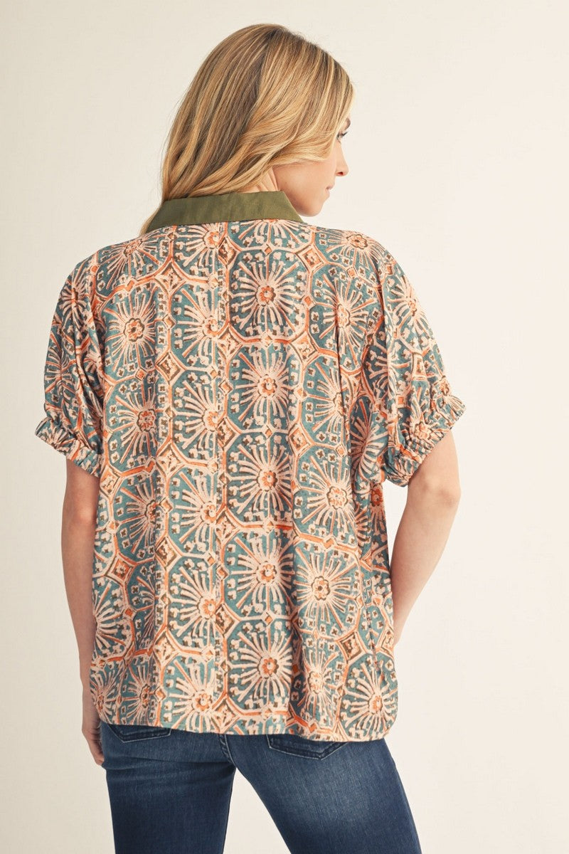 Boho Contrast V Neck Top