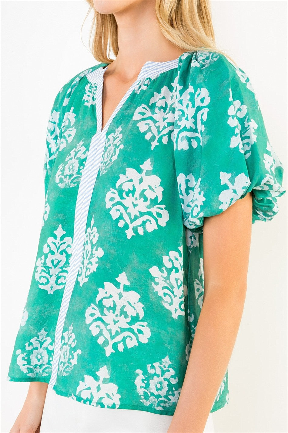 THML Floral V Neck Contrast Top