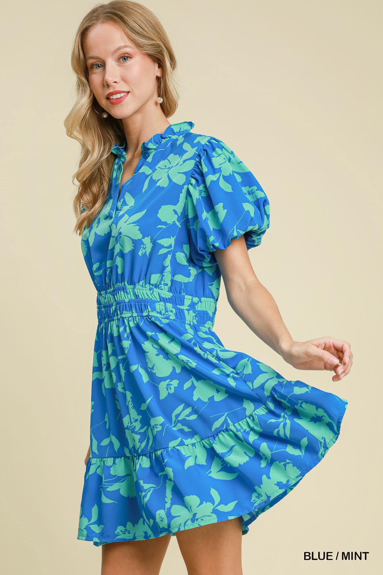 Two Tone Floral Print Dress